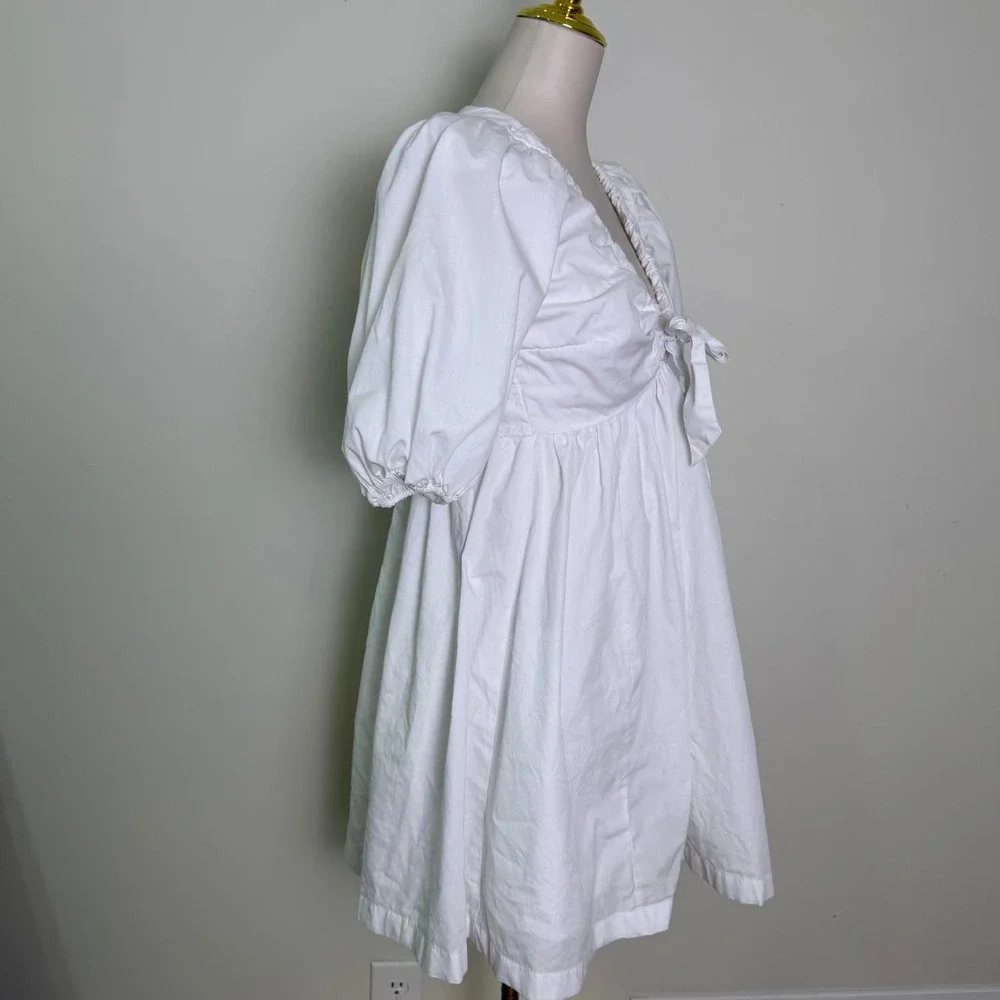 Abercrombie & Fitch White Puff Sleeve Tie-Front Mini Dress Small Tall (ST)